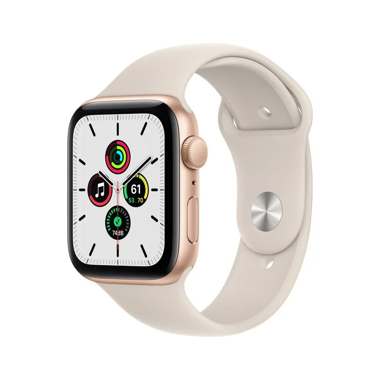 Apple Watch SE (1st Gen) GPS, 44mm Gold Aluminum Case with Starlight Sport Band - Regular | Walmart (US)