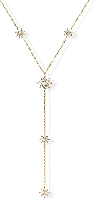 PAVOI 14K Gold Plated Drop Lariat Chain for Women - Gold Cubic Zirconia Long Necklace - Station S... | Amazon (US)