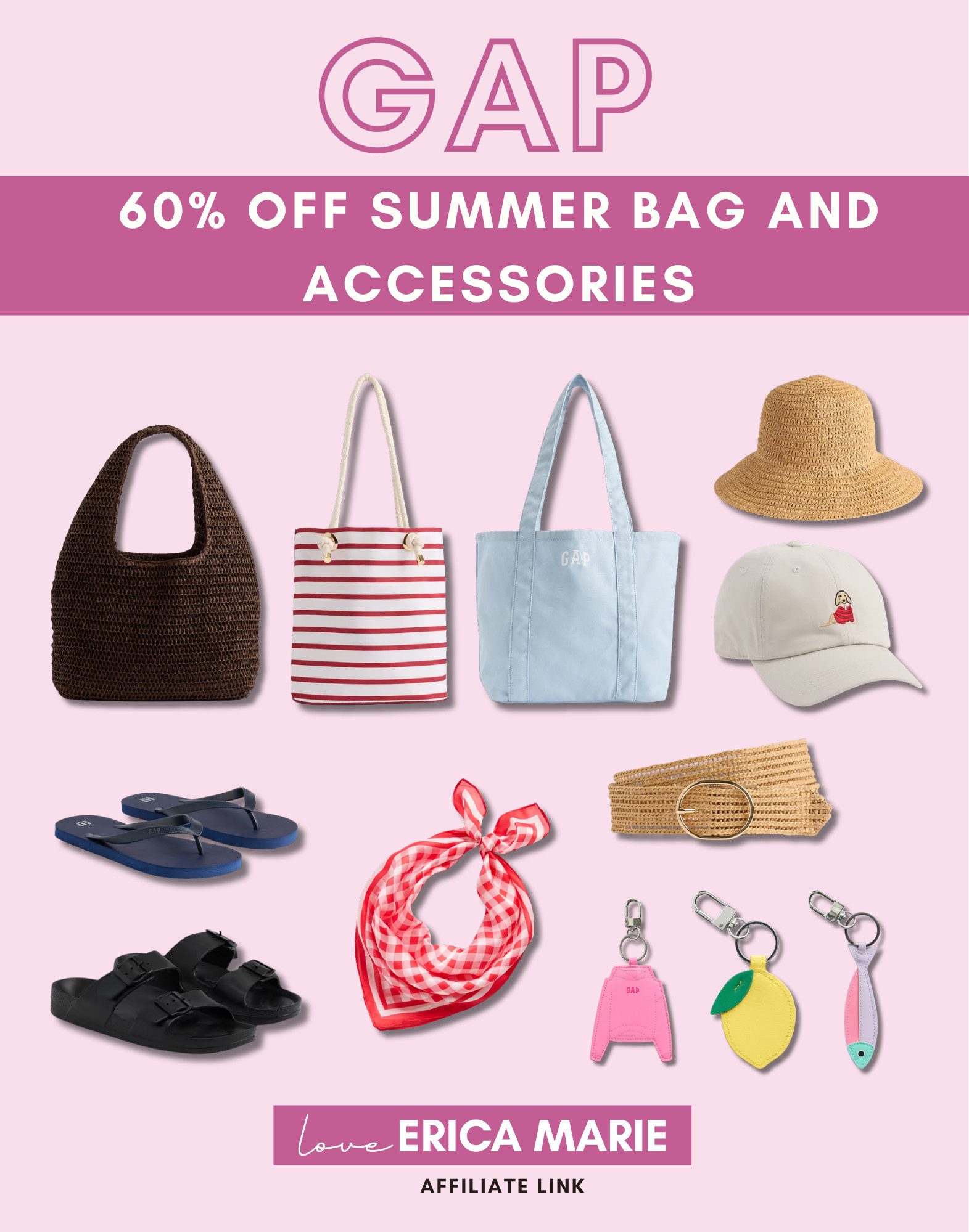 Summer accessories for 60% OFF right now at GAP! Whether you’re heading to the beach or just running errands, these are the pieces you need in your rotation. Love the straw tote and that cute hoodie charm.

Summer Accessories On Sale, Summer hat and flipflops, Beach bags 

 #LTKSaleAlert