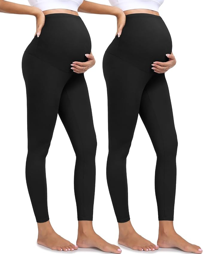 2 Pack Maternity Leggings Over The Belly Pregnancy Yoga Pants Soft Non-See-Through Activewear Wor... | Amazon (US)