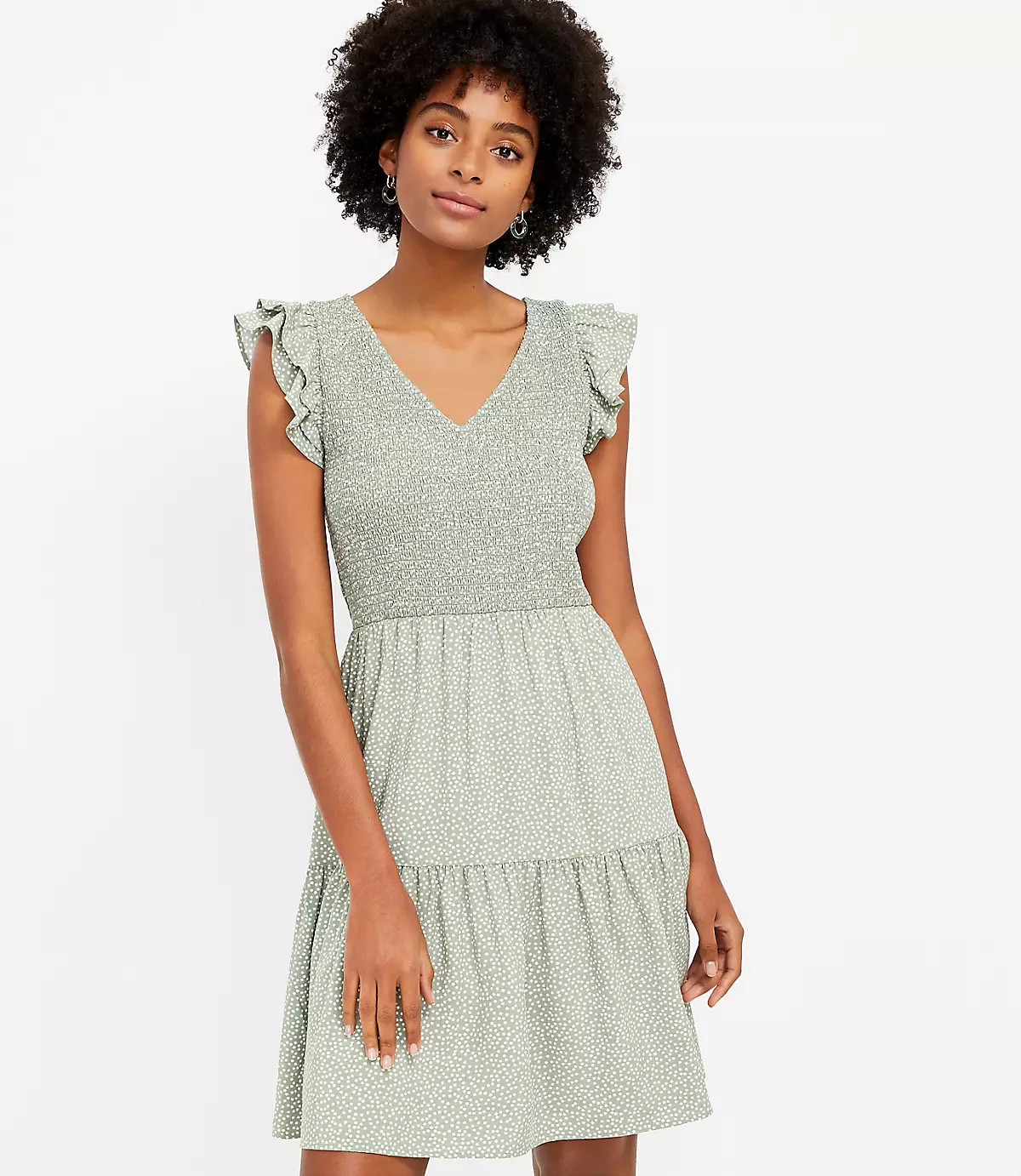 Dotted Smocked Tiered Dress | LOFT | LOFT