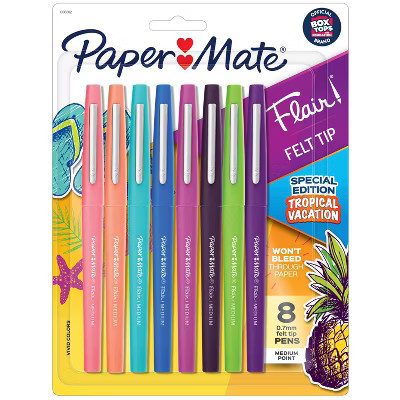 Paper Mate Flair 8pk Tropical Vacation Felt Pens 0.7mm Medium Tip Multicolored: Colorful Papermate Pens, Fade-Resistant | Target