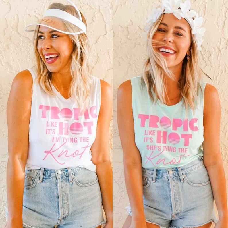 Tropical Beach Bachelorette Party Shirts | Tropic Like It's Hot Bridal Party Tanks | 1990s Retro ... | Etsy (US)