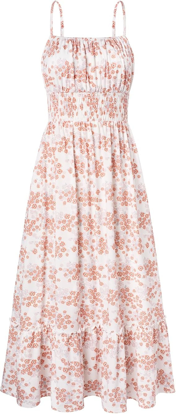 GRACE KARIN Summer Dresses for Women 2026 Vacation,Smocked Floral Maxi Dress,Boho Beach Sundress ... | Amazon (US)