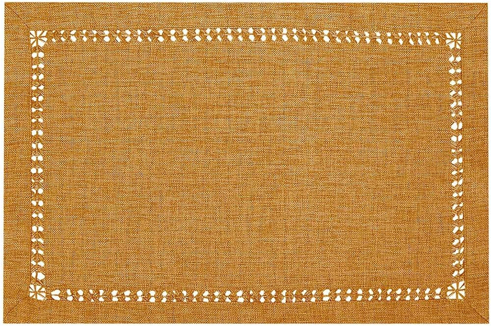 Set of 4 Handcrafted Solid Mustard Gold Color Dining Table Place-mats, Double-Hemstitched, Rectan... | Amazon (US)
