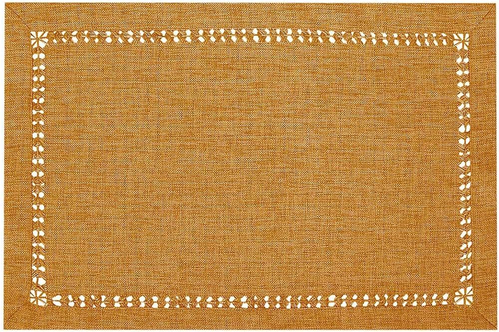 Set of 4 Handcrafted Solid Mustard Gold Color Dining Table Place-mats, Double-Hemstitched, Rectan... | Amazon (US)