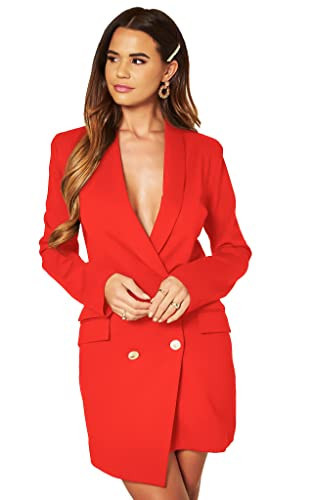 UNIQUE 21 Women Luxe Stain Breasted Asymmetric Blazer Dress - Ladies Elegant Casual Work Office Events Blazer Dresses Red | Amazon (US)