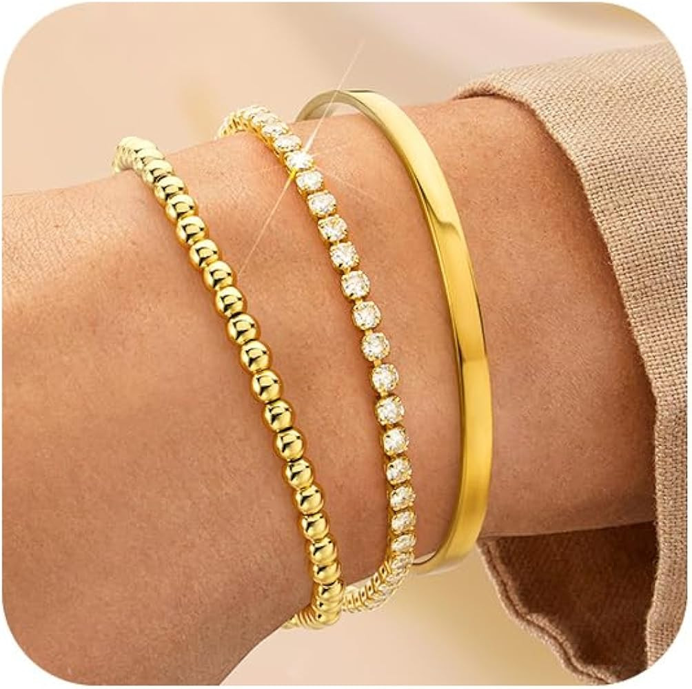 Gold Bracelets for Women Gold Bangles for Women Stackable Tennis Bracelets Gold Cuff Bracelets Cu... | Amazon (US)