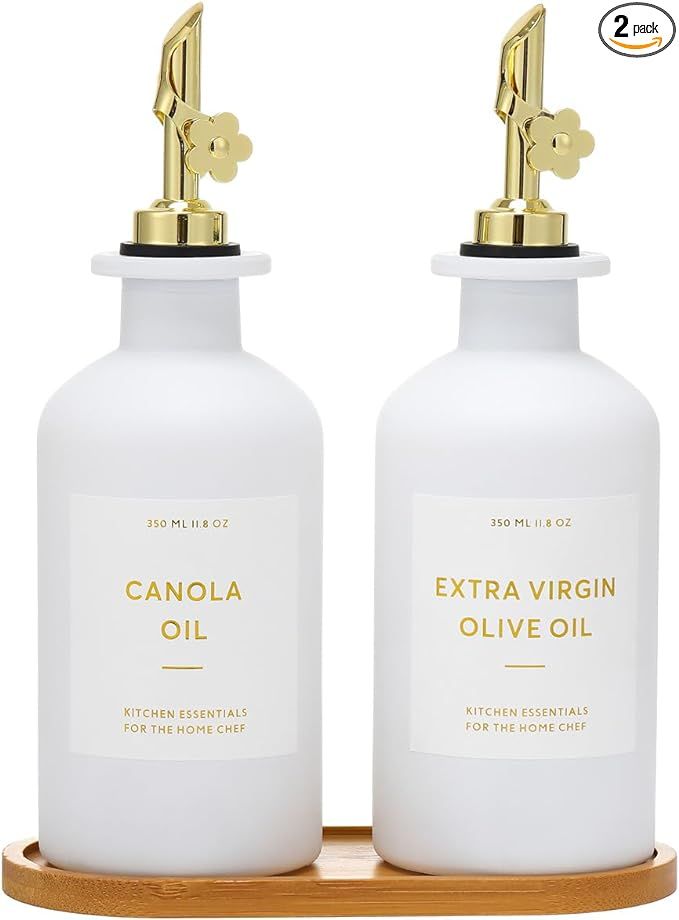 HOMCDALY Olive Oil Dispenser for Kitchen, Glass Oil Dispenser Bottle, Gold and White Oil and Vine... | Amazon (US)
