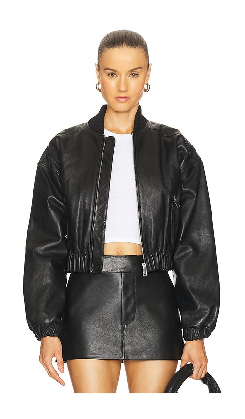 GRLFRND Cropped Leather Bomber Jacket in Black. - size XS | Revolve Clothing (Global)