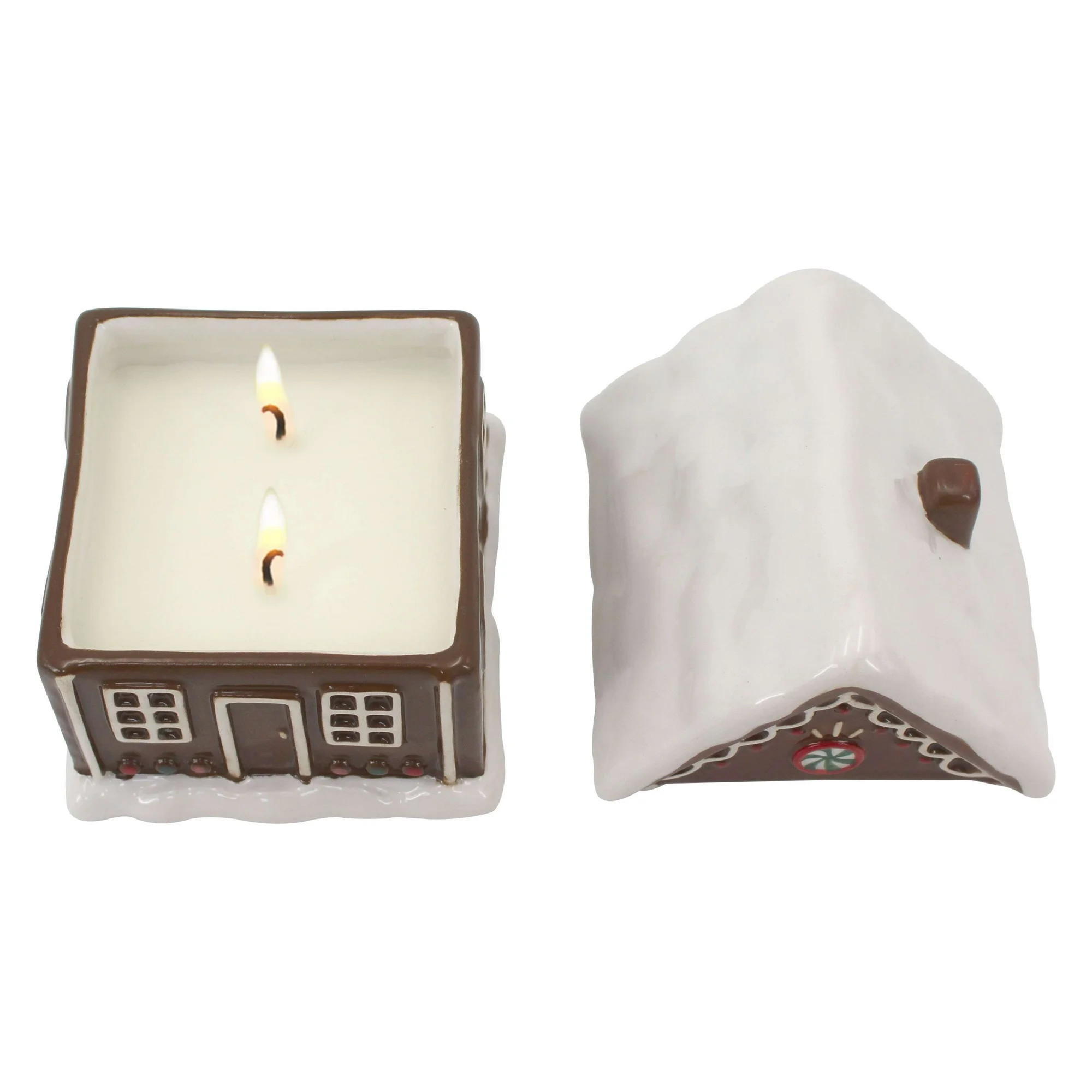 Mainstays 2-Wicks Gingerbread House Ceramic Scented Jar Candle, Holiday Gingerbread, 7.5oz | Walmart (US)