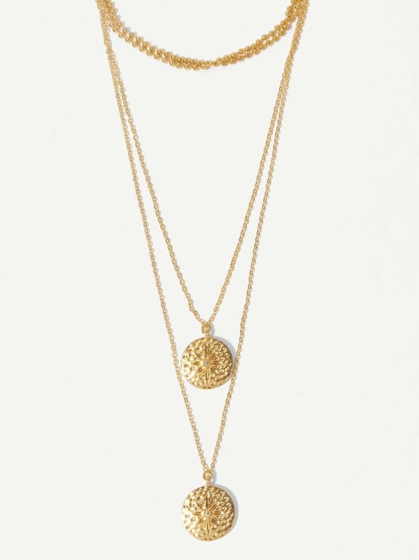 Flower Decorated Round Pendant Layered Necklace | SHEIN