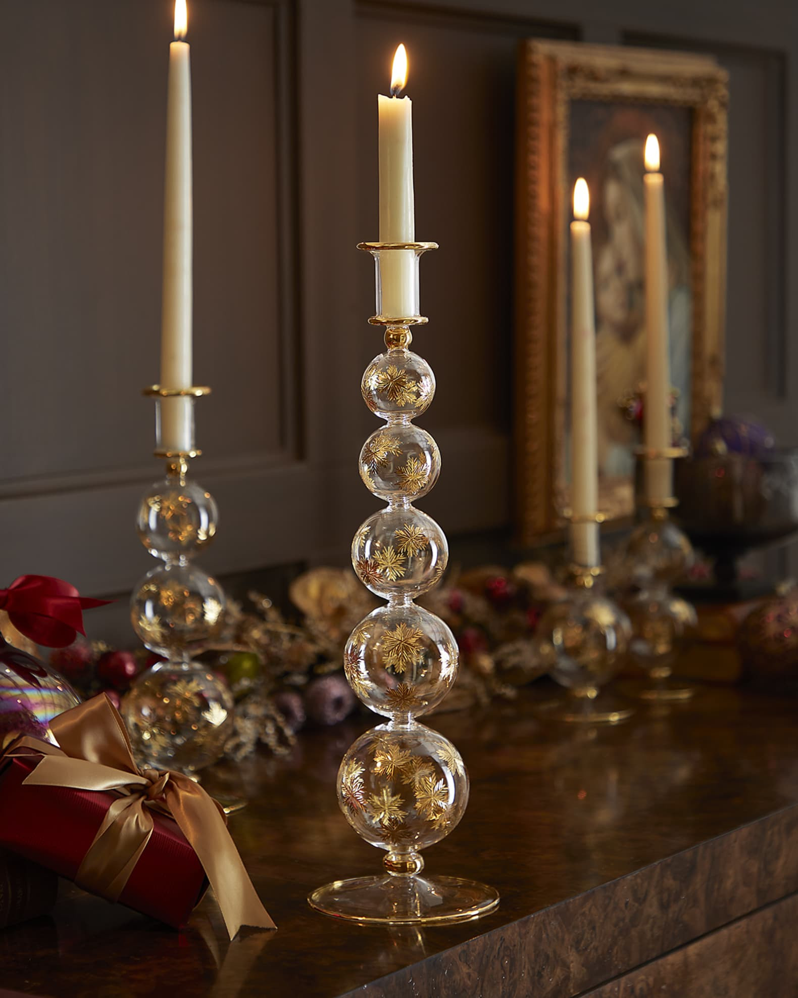 Neiman Marcus 16.4" Gold-Tone Snowflakes Candle Holder | Neiman Marcus