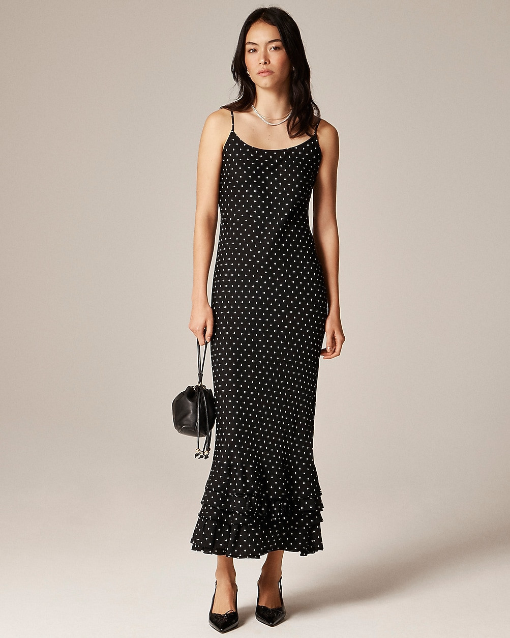 Ruffle-hem slip dress in dot print | J. Crew US