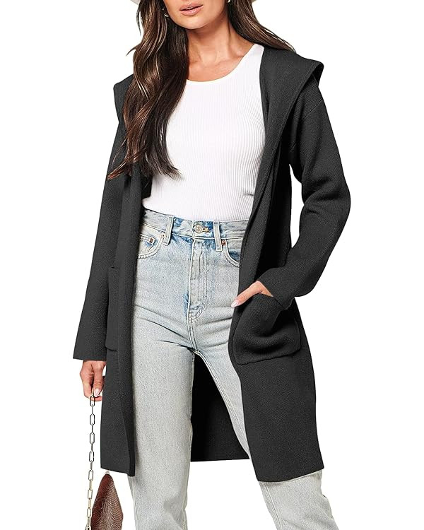 ANRABESS Cardigan for Women Open Front Oversized Hoodie Sweater Coat Casual Pockets Knit Coatigan... | Amazon (US)