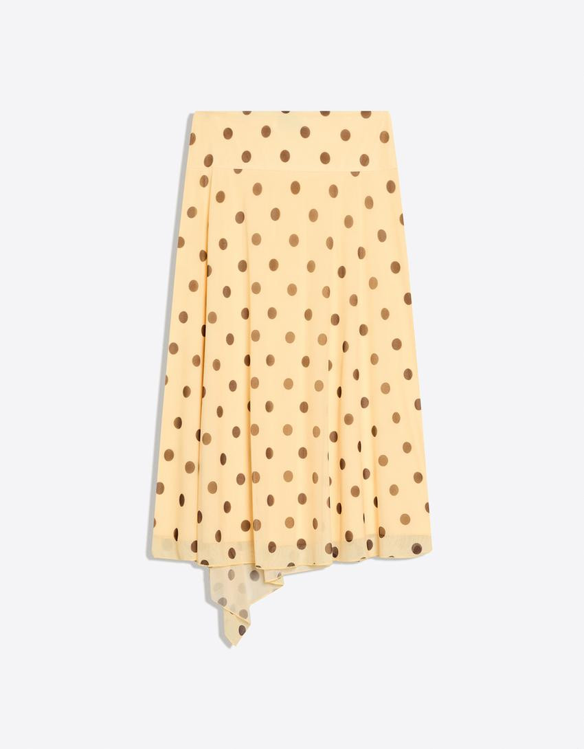 Asymmetric polka dot midi skirt - Women | Bershka UK