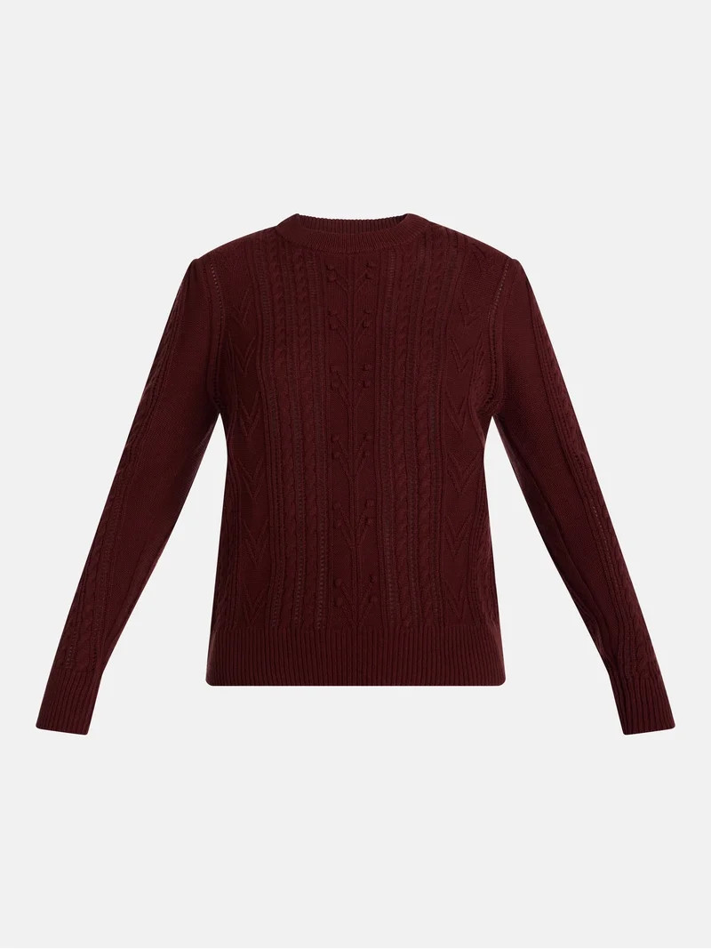 Scenario Women's Pointelle Sweater with Long Puff Sleeves, Lightweight, Sizes XS-XXXL | Walmart (US)