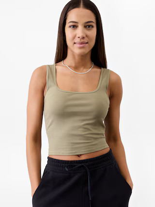 Signature Rib Square Neck Crop Tank | Athleta