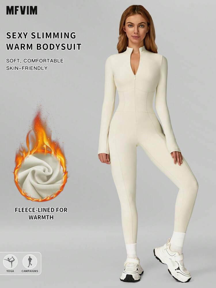 MFVIM Apricot Slim Fit Thermal Jumpsuit, Comfortable Casual Sexy Outdoor Commute, Suitable For Yoga, Gym, Running And Exercise, Versatile Jumpsuit For Autumn/Winter | SHEIN