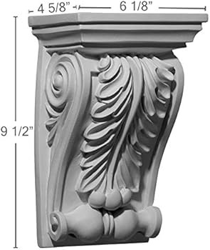 Ekena Millwork COR06X04X09CH 6 1/8-Inch W x 4 5/8-Inch D x 9 1/2-Inch H Chesterfield Corbel , Whi... | Amazon (US)