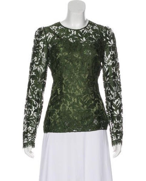Dolce & Gabbana Sheer Lace Blouse Green | The RealReal