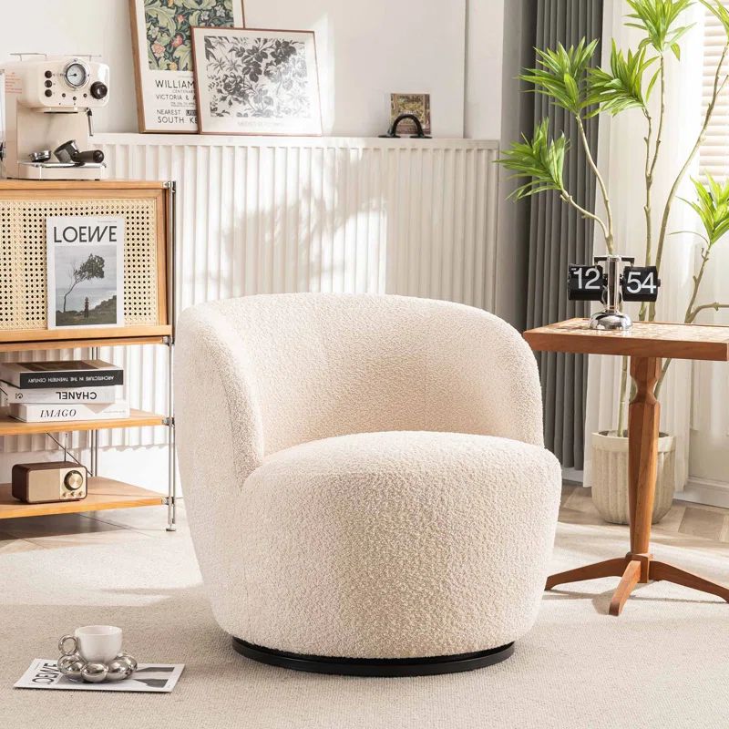 Hadriel 30" Upholstered Swivel Chairs, Boucle Fabric Swivel Barrel Chair, Small Space Armchair | Wayfair North America