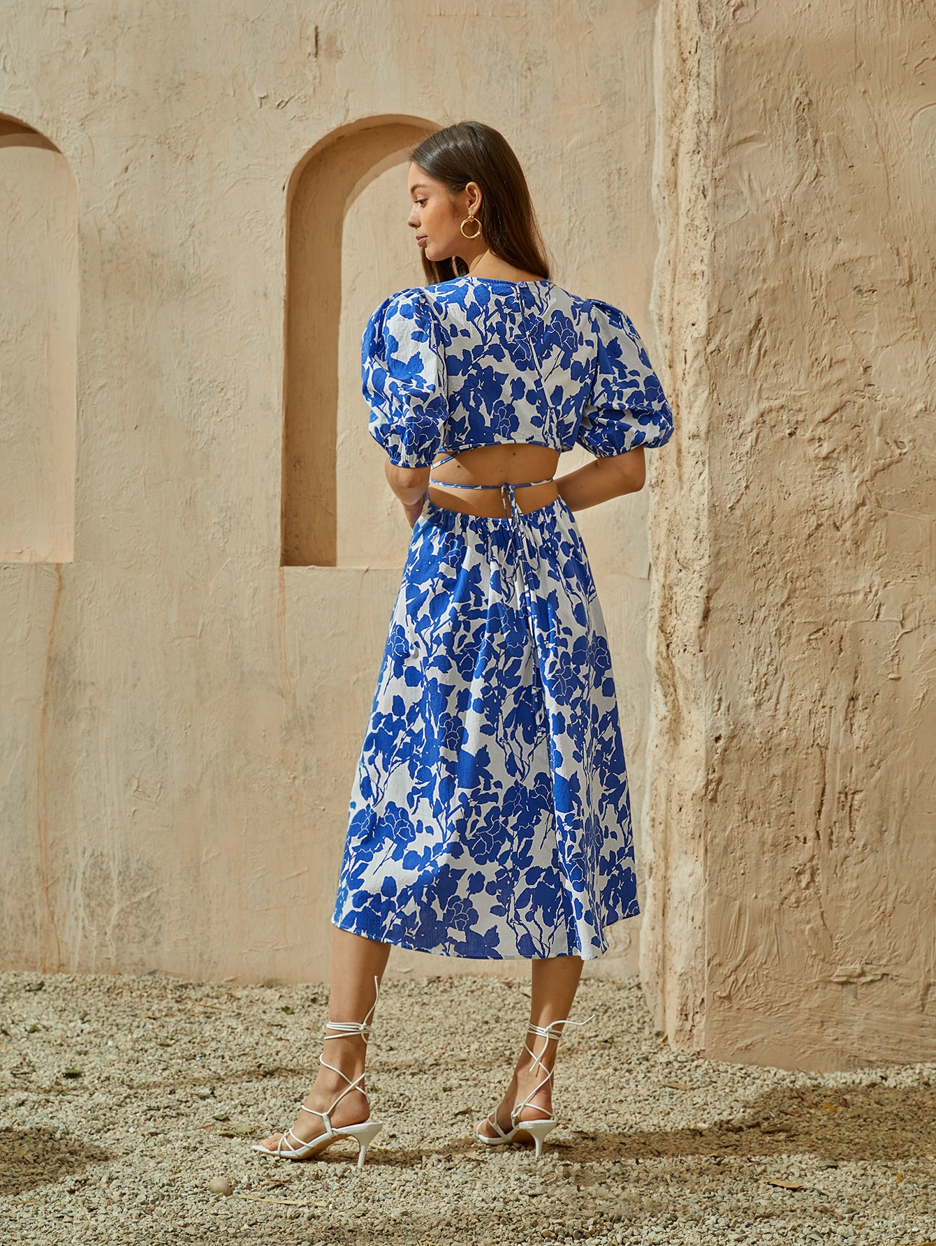 SHEIN VCAY Floral Print Tie Back Cut-out Dress | SHEIN