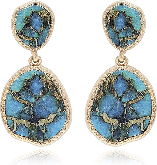 BONALUNA Bohemian Wood And Flower Printed Oval Shaped Drop Statement Earrings | Amazon (US)