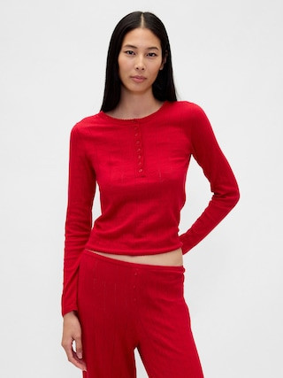 Lightweight CashSoft Pointelle Heart PJ Top | Gap (US)