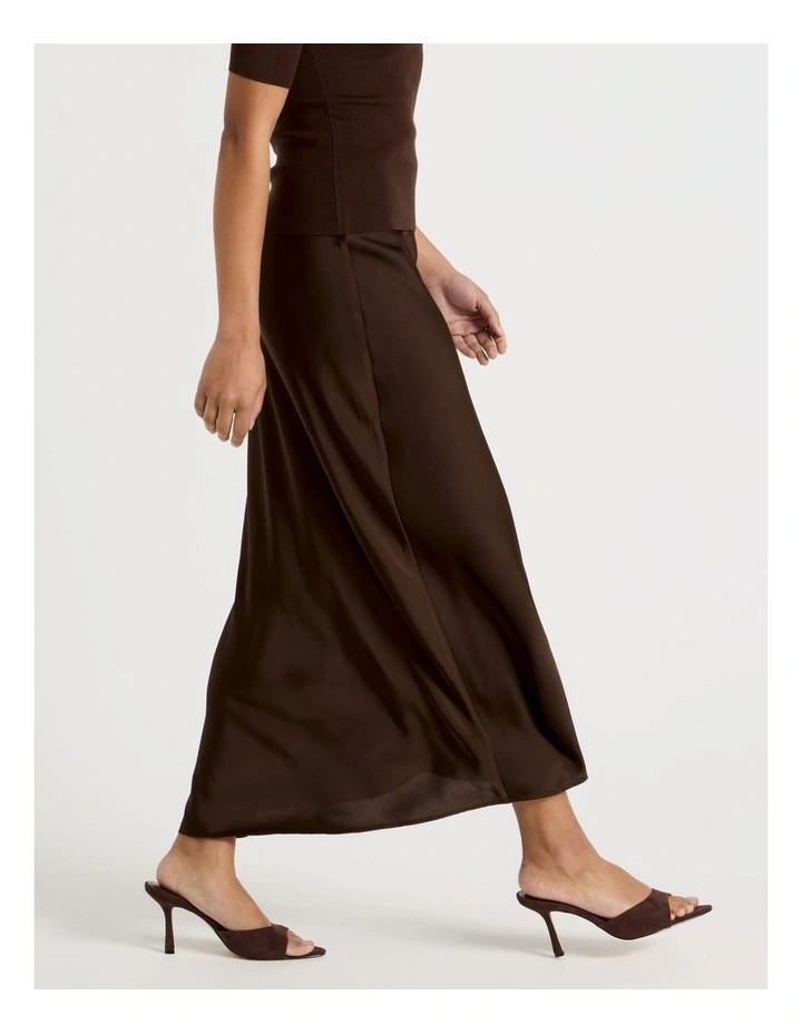 BlaqSatin Maxi Slip Skirt in Dark Brown | Myer