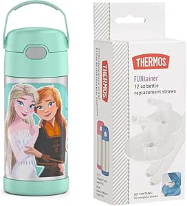 THERMOS FUNTAINER 12 Ounce Stainless Steel Vacuum Insulated Kids Straw Bottle, Frozen 2 & Replace... | Amazon (US)