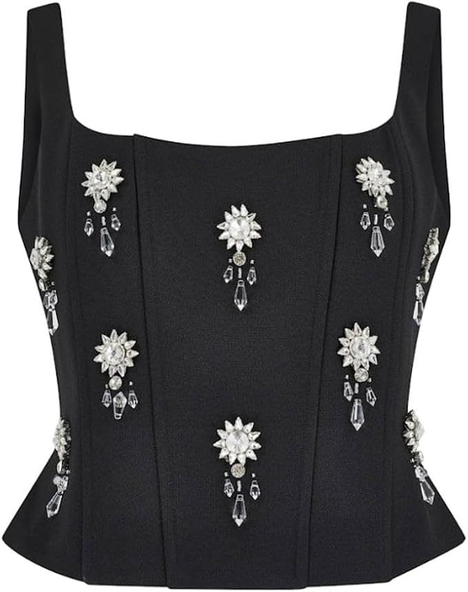 Women's Rhinestone Sparkle Tank Tops Crystal Scoop Neck Bustier Corset Sexy Party Sleeveless Cami... | Amazon (US)