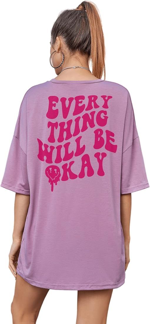 SOLY HUX Women's Oversized T Shirts Graphic Tees Letter Print Casual Summer Tops | Amazon (US)