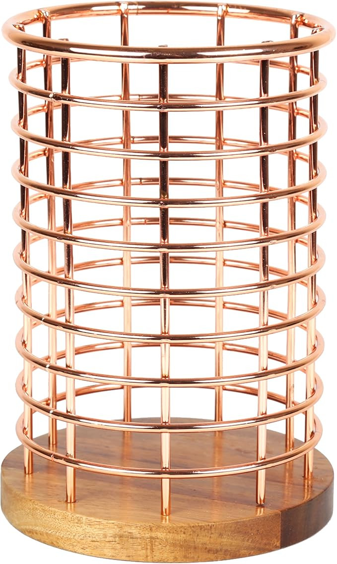 Creative Home Deluxe Acacia Wood and Iron Wire Cooking Utensil Holder Tool Crock for Kitchen Coun... | Amazon (US)