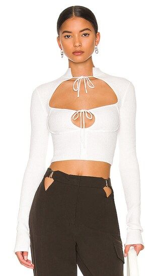 Thermal Knit Tie Top in White | Revolve Clothing (Global)