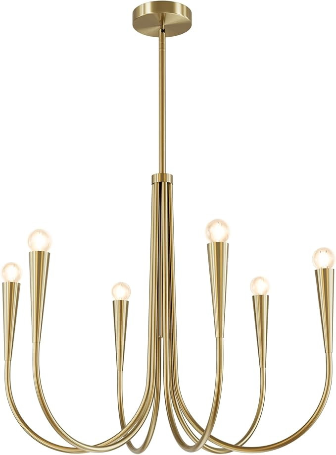 Modern Farmhouse Candlestick Chandelier Vintage 6 Light Gold Candle Chandelier Light Fixture Rust... | Amazon (US)