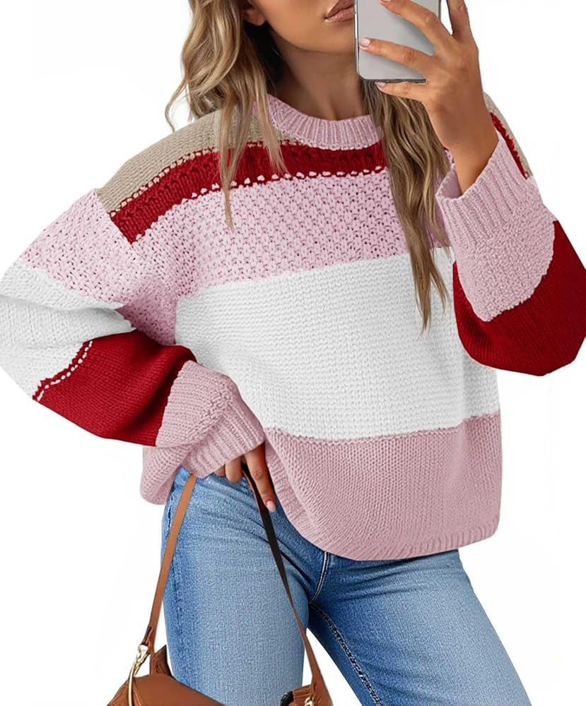 Saodimallsu Womens Color Block Cropped Sweaters 2025 Winter Trendy Casual Oversized Y2k Going Out... | Amazon (US)