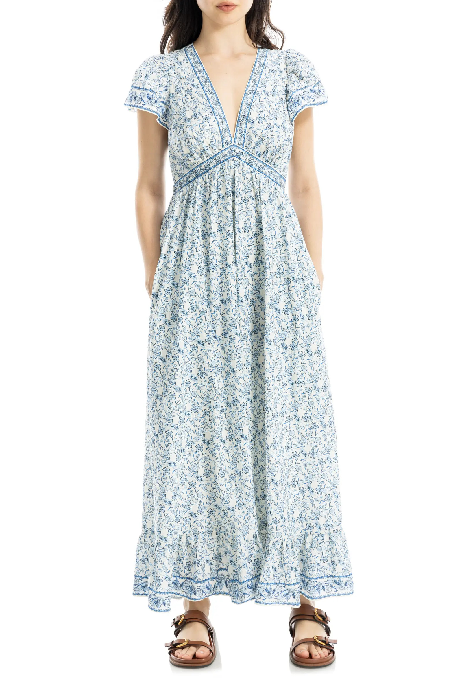 Floral Flutter Sleeve Maxi Dress | Nordstrom Rack