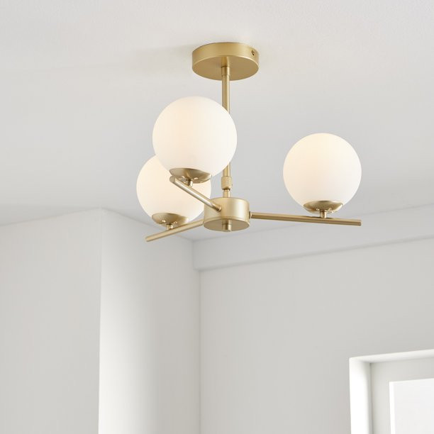 Better Homes & Gardens Three Globe Ceiling Light Burnished Brass, 3 T6 Bulb Included - Walmart.co... | Walmart (US)