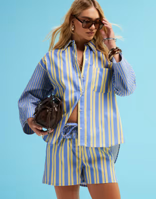 LAAGAM caos poplin boxer in contrast blue and yellow stripe co-ord | ASOS (Global)