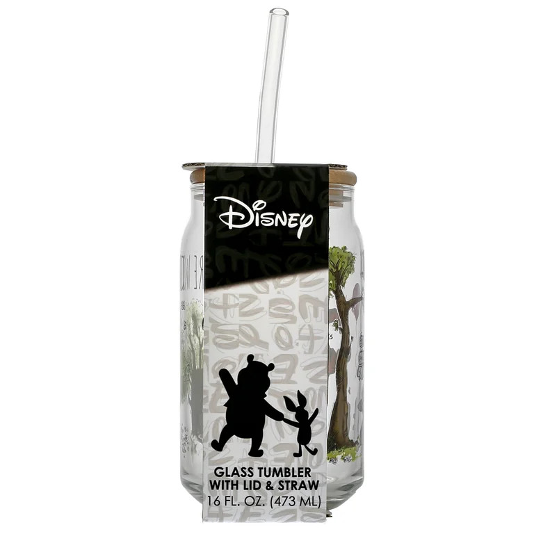Winnie the Pooh Glass Tumbler with Bamboo Lid and Glass Straw, 16 fl oz | Walmart (US)