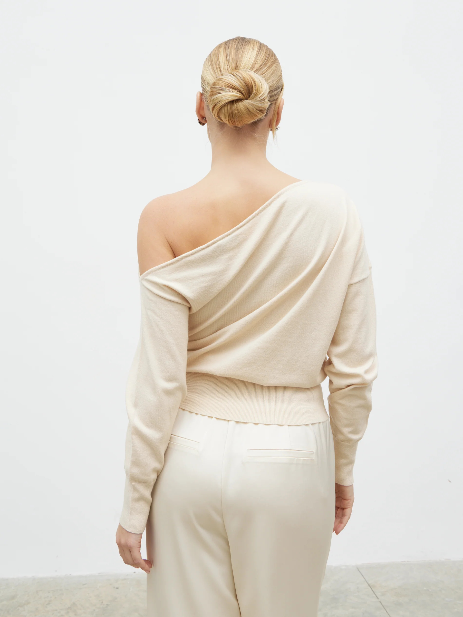 Paris Single Shoulder Knit Jumper - Beige | Pretty Lavish (UK)