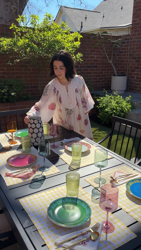 first dinner party of spring and I couldn’t get enough of the colorful glassware #homedecor #dinnerparty #outdoorfurniture 