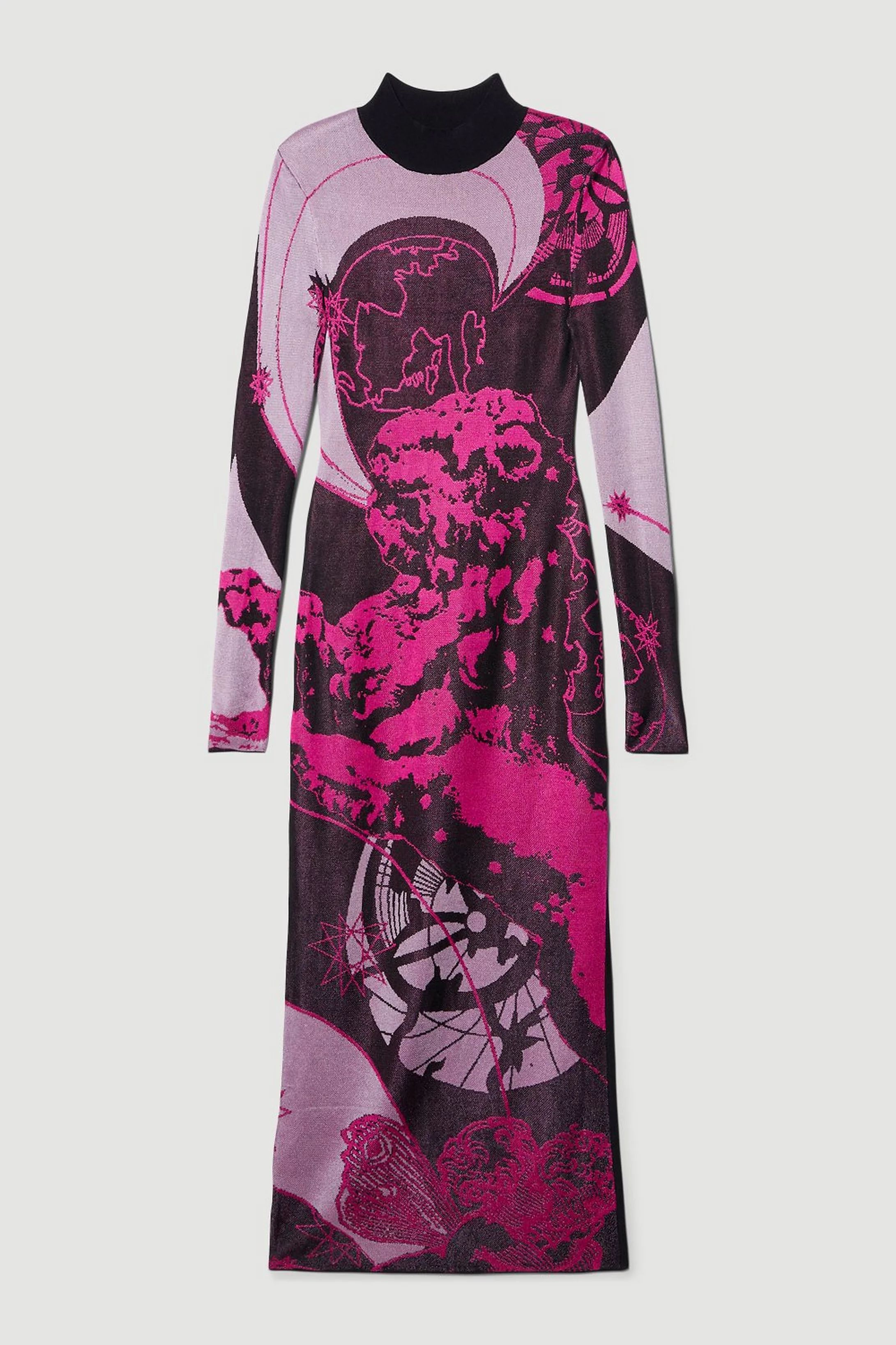 British Museum Slinky Knit Star Mapped Jacquard Maxi Dress | Karen Millen UK + IE + DE + NL