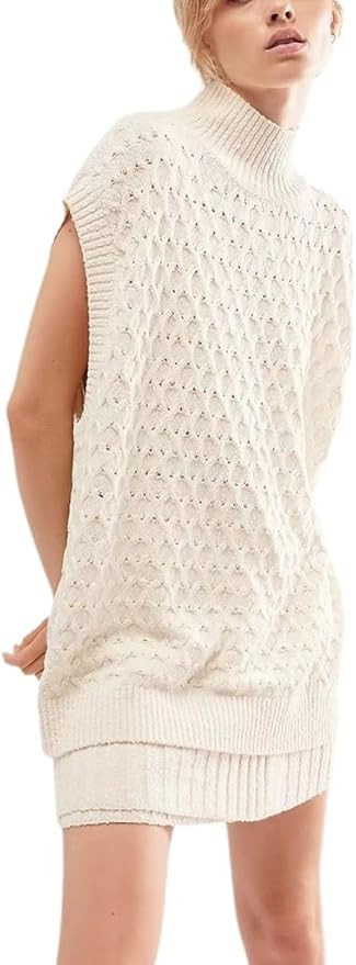 Wuitrie 2 Piece Skirt Sets for Women Autumn Winter Solid Color Sleeveless Knit Top Sexy Mini Skir... | Amazon (US)