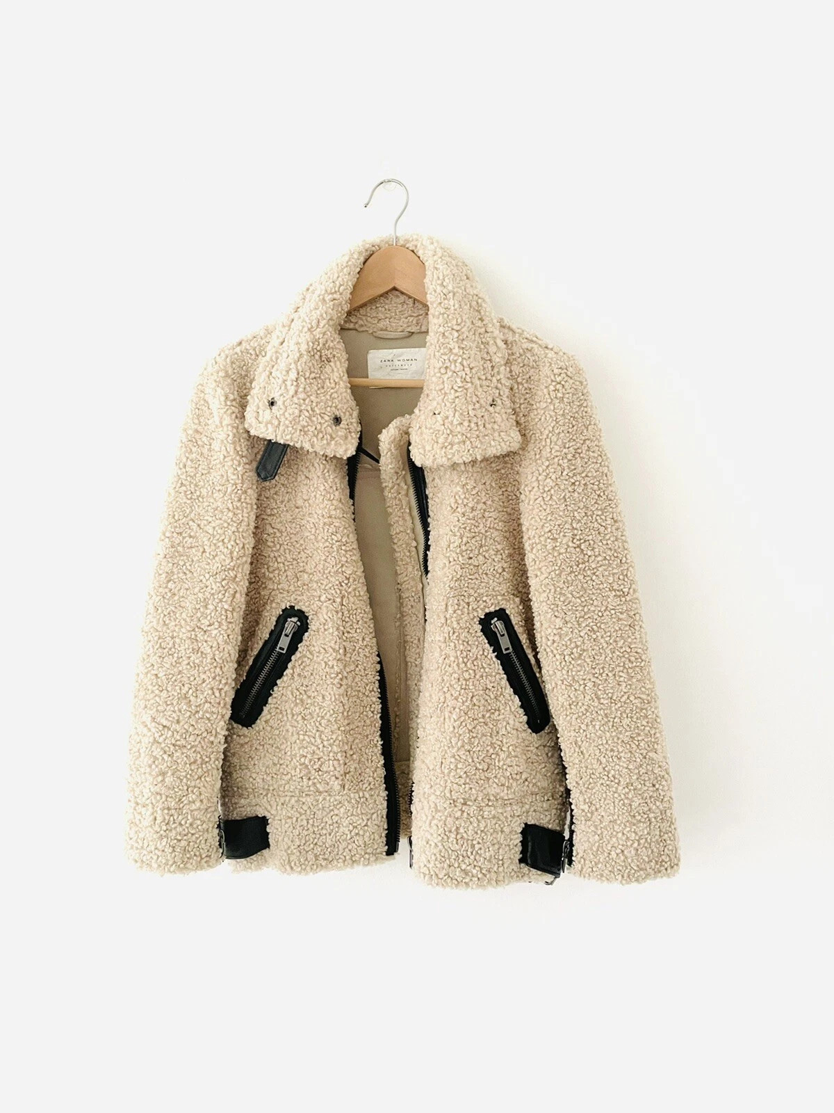 Zara Women Neutral Aviator Real Suede Teddy Coat Size XS UK 8  | eBay | eBay US