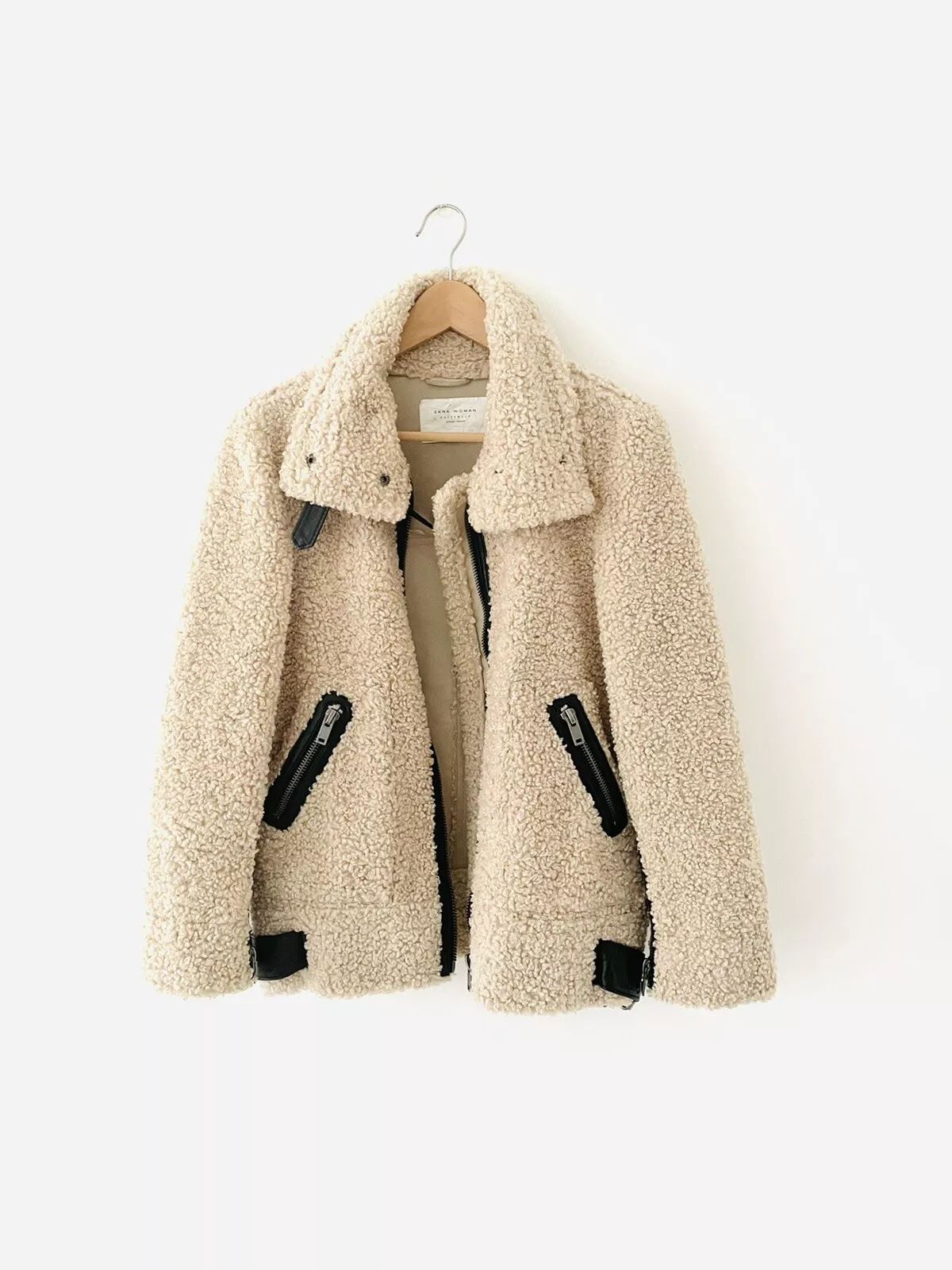 Zara Women Neutral Aviator Real Suede Teddy Coat Size XS UK 8  | eBay | eBay US