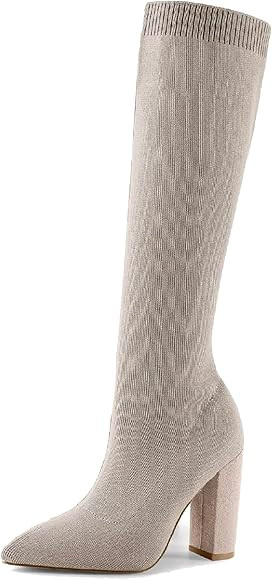 NEWBELLA Women's Knee High Stretch Knit Chunky Heel Non-Slip Boots | Amazon (CA)