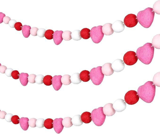 2 Pieces Valentine's Day Felt Ball Garlands Heart Ball Felt Banners Colorful Pom Pom Garlands Flu... | Amazon (US)