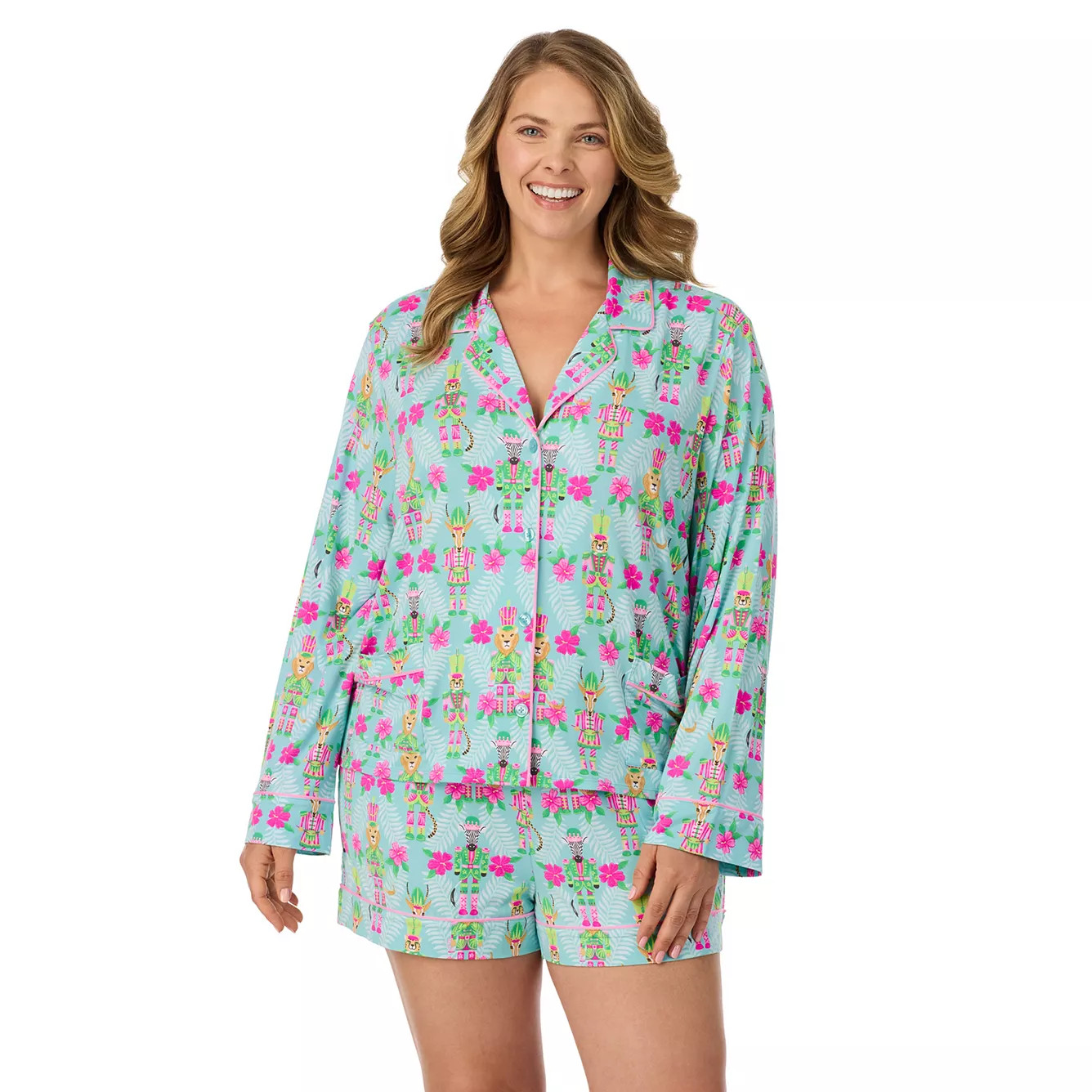 Plus Size Beauty Sleep Social Long Sleeve Pajama Top & Pajama Shorts Set | Kohl's